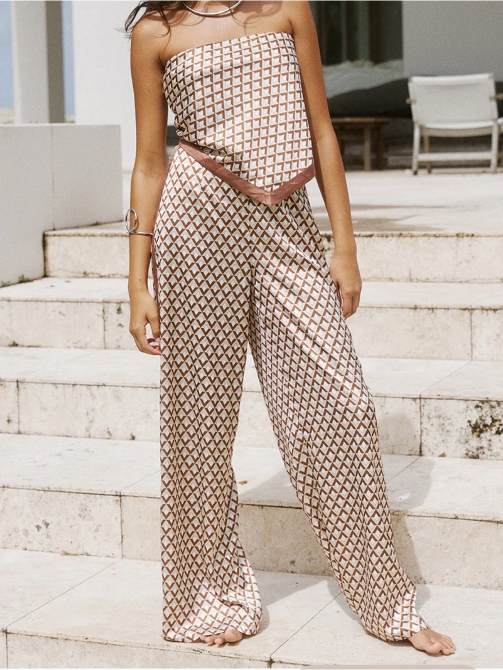 MILANI SCARF TOP & SATIN PANTS- CHOCOLATE GEO